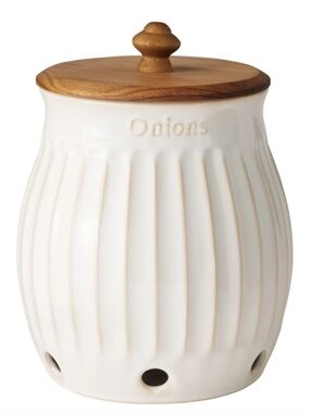 New 2026 The Pioneer Woman Colette Cream Onion Keeper with Wooden Lid